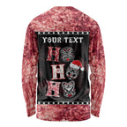 Personalised New Zealand Tiki Christmas Long Sleeve Shirt Ho Ho Ho Paua Shell Glitter Red