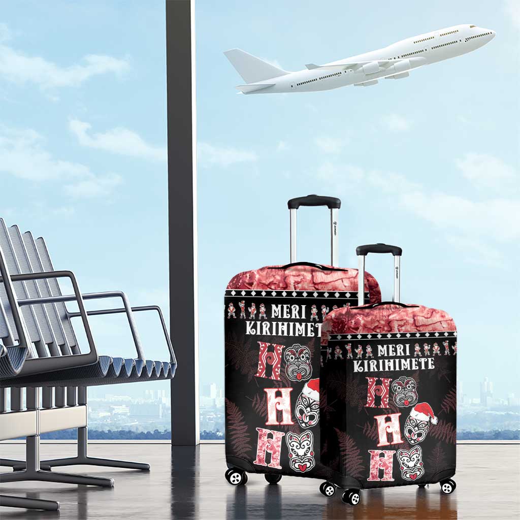 New Zealand Tiki Christmas Luggage Cover Ho Ho Ho Paua Shell Glitter Red