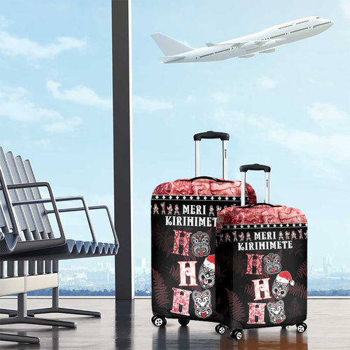 New Zealand Tiki Christmas Luggage Cover Ho Ho Ho Paua Shell Glitter Red