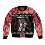 Personalised New Zealand Tiki Christmas Sleeve Zip Bomber Jacket Ho Ho Ho Paua Shell Glitter Red