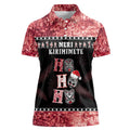 Personalised New Zealand Tiki Christmas Women Polo Shirt Ho Ho Ho Paua Shell Glitter Red