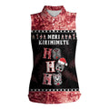 Personalised New Zealand Tiki Christmas Women Sleeveless Polo Shirt Ho Ho Ho Paua Shell Glitter Red
