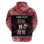 Personalised New Zealand Tiki Christmas Zip Hoodie Ho Ho Ho Paua Shell Glitter Red