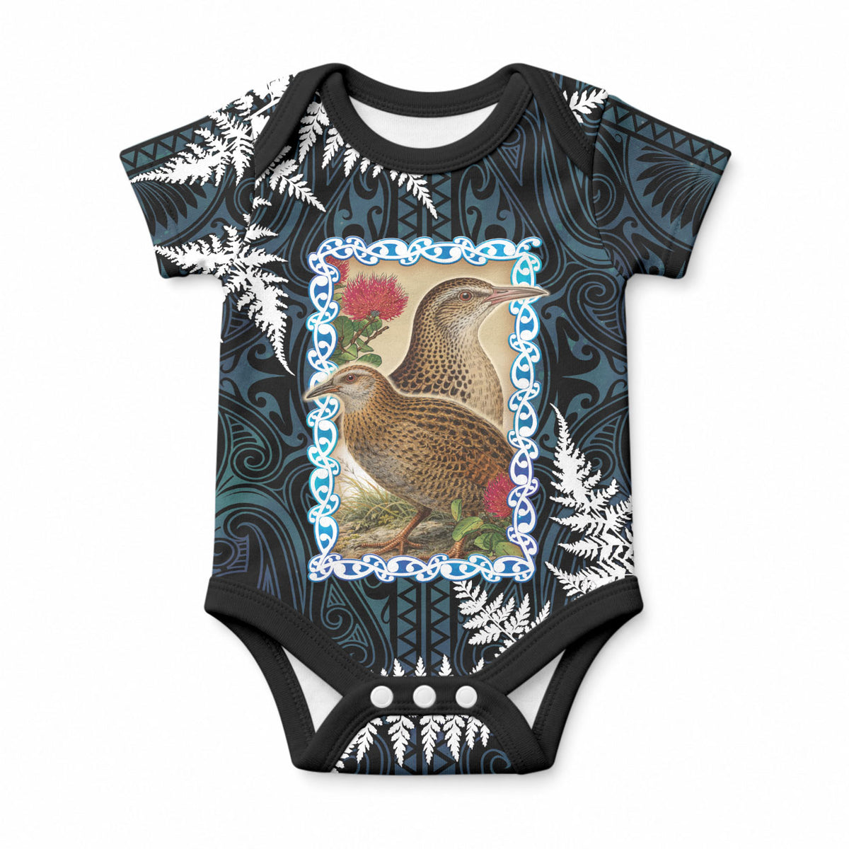 New Zealand Weka Baby Onesie Maori Hen Koru Pattern