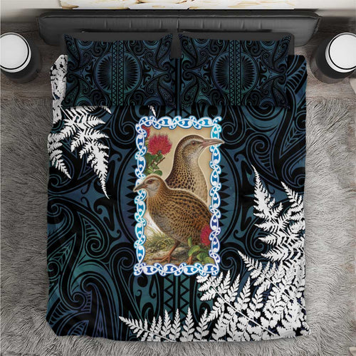 New Zealand Weka Bedding Set Maori Hen Koru Pattern - Aussie Hoodie