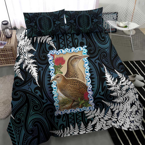 New Zealand Weka Bedding Set Maori Hen Koru Pattern - Aussie Hoodie
