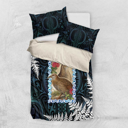 New Zealand Weka Bedding Set Maori Hen Koru Pattern - Aussie Hoodie