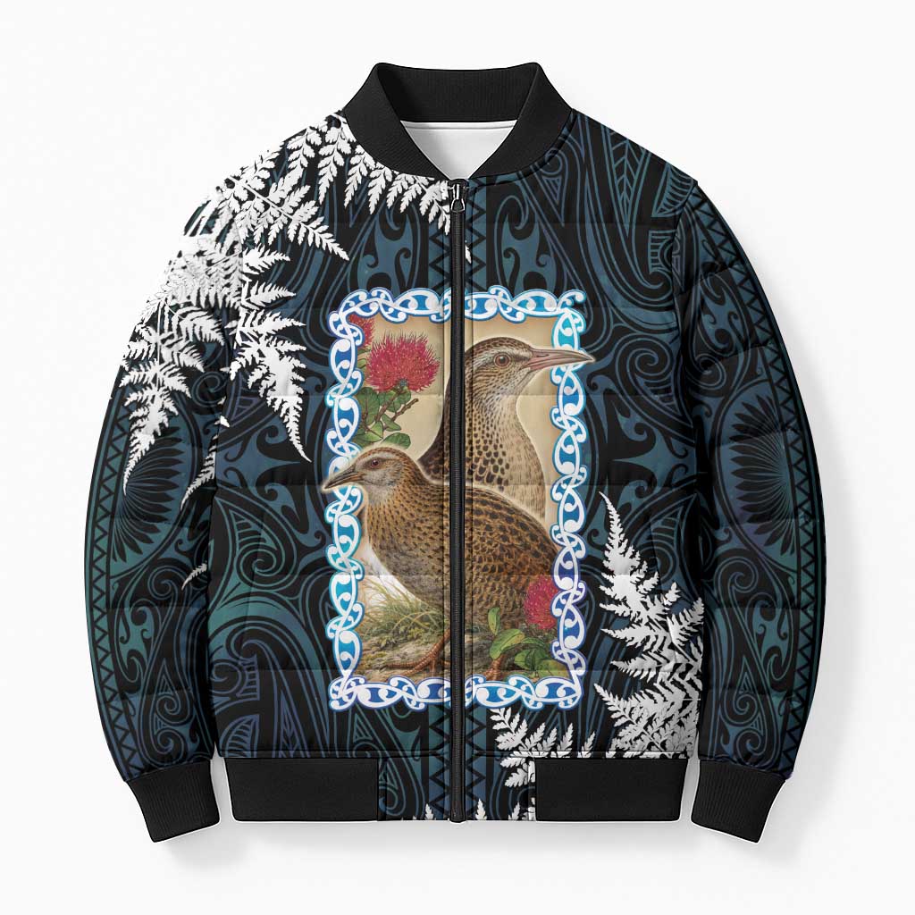 New Zealand Weka Bomber Puffer Jacket Maori Hen Koru Pattern - Aussie Hoodie