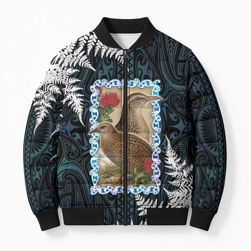 New Zealand Weka Bomber Puffer Jacket Maori Hen Koru Pattern - Aussie Hoodie