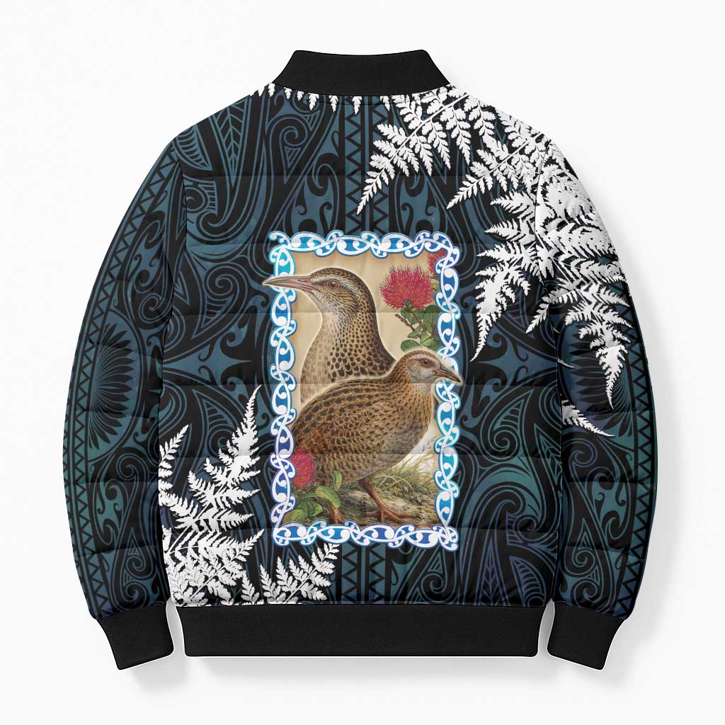 New Zealand Weka Bomber Puffer Jacket Maori Hen Koru Pattern - Aussie Hoodie