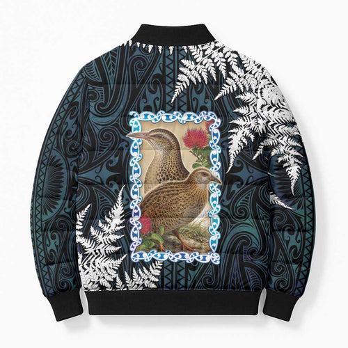 New Zealand Weka Bomber Puffer Jacket Maori Hen Koru Pattern - Aussie Hoodie