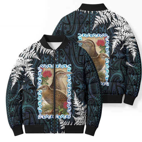 New Zealand Weka Bomber Puffer Jacket Maori Hen Koru Pattern - Aussie Hoodie