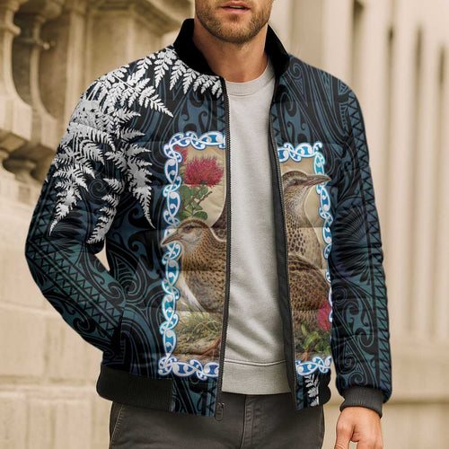 New Zealand Weka Bomber Puffer Jacket Maori Hen Koru Pattern - Aussie Hoodie