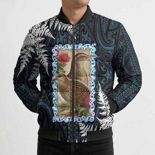New Zealand Weka Bomber Puffer Jacket Maori Hen Koru Pattern - Aussie Hoodie