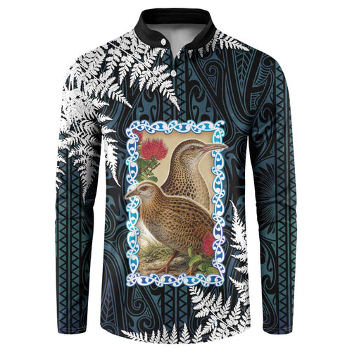 New Zealand Weka Button Sweatshirt Maori Hen Koru Pattern - Aussie Hoodie