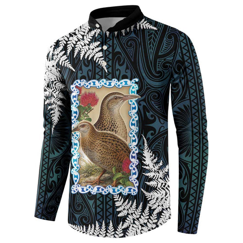 New Zealand Weka Button Sweatshirt Maori Hen Koru Pattern - Aussie Hoodie