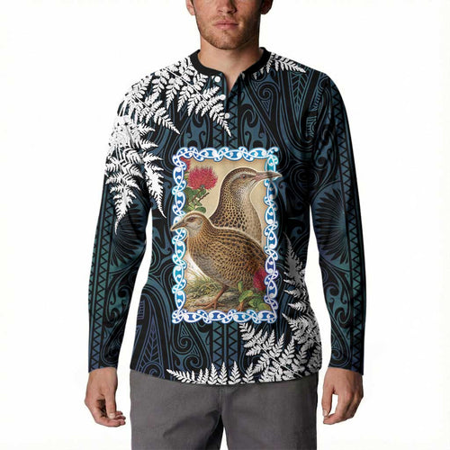 New Zealand Weka Button Sweatshirt Maori Hen Koru Pattern - Aussie Hoodie