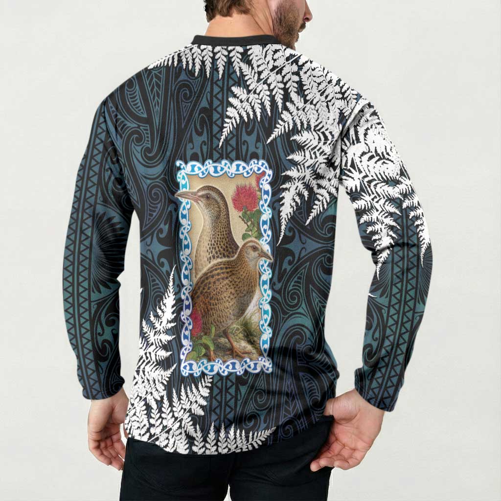 New Zealand Weka Button Sweatshirt Maori Hen Koru Pattern - Aussie Hoodie