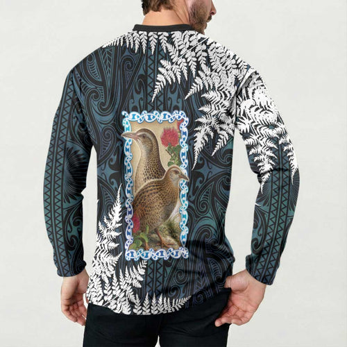 New Zealand Weka Button Sweatshirt Maori Hen Koru Pattern - Aussie Hoodie