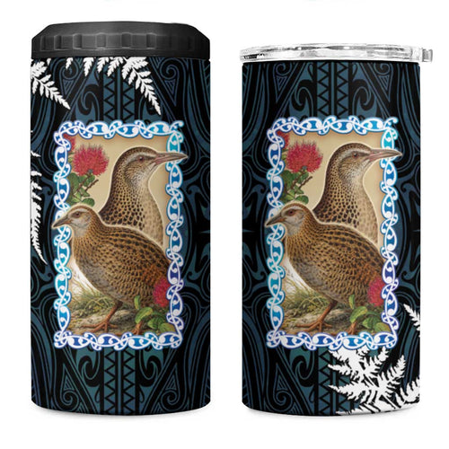 New Zealand Weka 4 in 1 Can Cooler Tumbler Maori Hen Koru Pattern - Aussie Hoodie