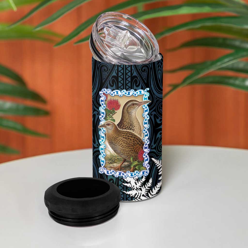 New Zealand Weka 4 in 1 Can Cooler Tumbler Maori Hen Koru Pattern - Aussie Hoodie