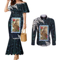 New Zealand Weka Couples Matching Mermaid Dress and Long Sleeve Button Shirt Maori Hen Koru Pattern - Aussie Hoodie