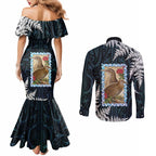 New Zealand Weka Couples Matching Mermaid Dress and Long Sleeve Button Shirt Maori Hen Koru Pattern - Aussie Hoodie
