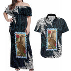 New Zealand Weka Couples Matching Off Shoulder Maxi Dress and Hawaiian Shirt Maori Hen Koru Pattern - Aussie Hoodie