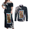 New Zealand Weka Couples Matching Off Shoulder Maxi Dress and Long Sleeve Button Shirt Maori Hen Koru Pattern - Aussie Hoodie