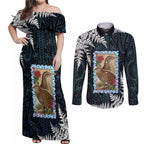 New Zealand Weka Couples Matching Off Shoulder Maxi Dress and Long Sleeve Button Shirt Maori Hen Koru Pattern - Aussie Hoodie
