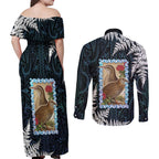 New Zealand Weka Couples Matching Off Shoulder Maxi Dress and Long Sleeve Button Shirt Maori Hen Koru Pattern - Aussie Hoodie