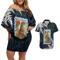 New Zealand Weka Couples Matching Off Shoulder Short Dress and Hawaiian Shirt Maori Hen Koru Pattern - Aussie Hoodie