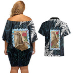New Zealand Weka Couples Matching Off Shoulder Short Dress and Hawaiian Shirt Maori Hen Koru Pattern - Aussie Hoodie