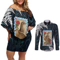 New Zealand Weka Couples Matching Off Shoulder Short Dress and Long Sleeve Button Shirt Maori Hen Koru Pattern - Aussie Hoodie