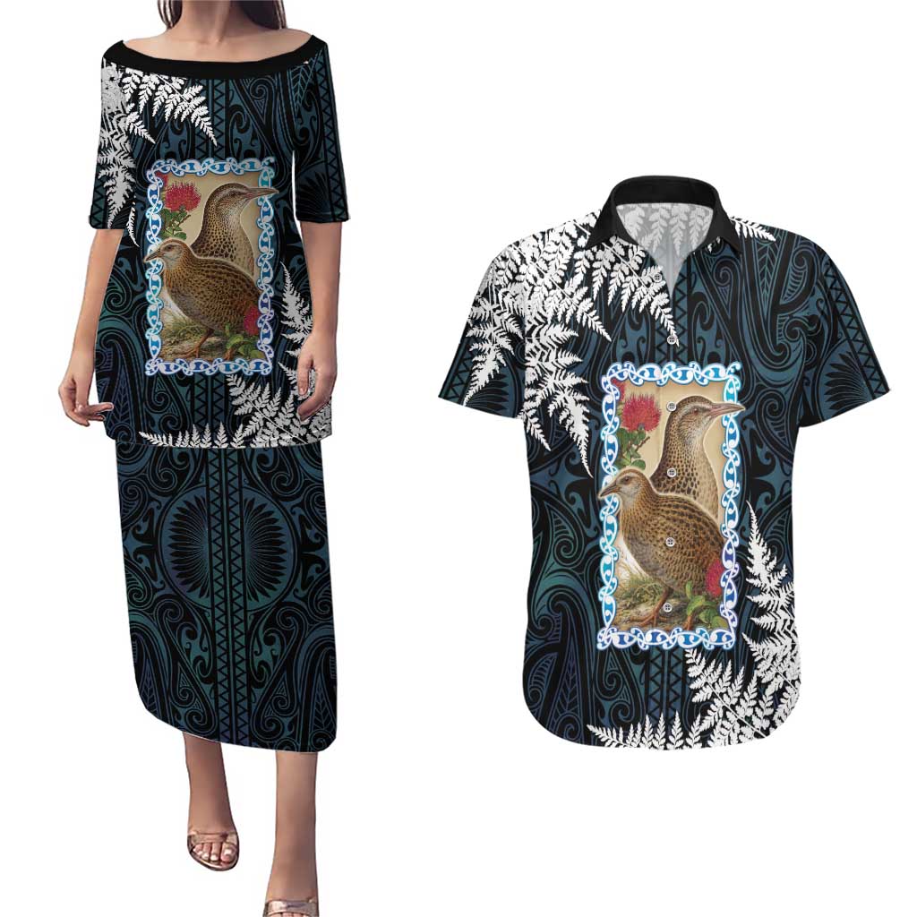 New Zealand Weka Couples Matching Puletasi and Hawaiian Shirt Maori Hen Koru Pattern - Aussie Hoodie