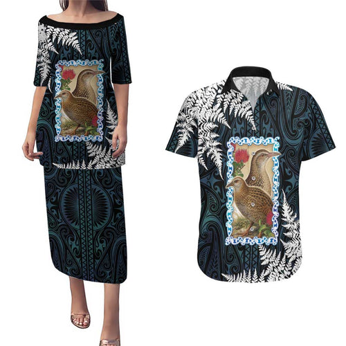 New Zealand Weka Couples Matching Puletasi and Hawaiian Shirt Maori Hen Koru Pattern - Aussie Hoodie