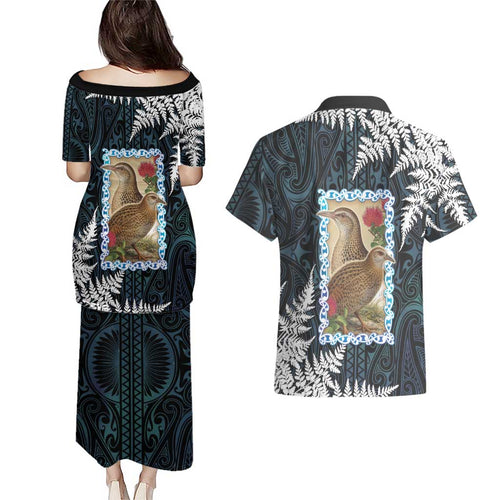 New Zealand Weka Couples Matching Puletasi and Hawaiian Shirt Maori Hen Koru Pattern - Aussie Hoodie