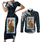 New Zealand Weka Couples Matching Short Sleeve Bodycon Dress and Long Sleeve Button Shirt Maori Hen Koru Pattern - Aussie Hoodie