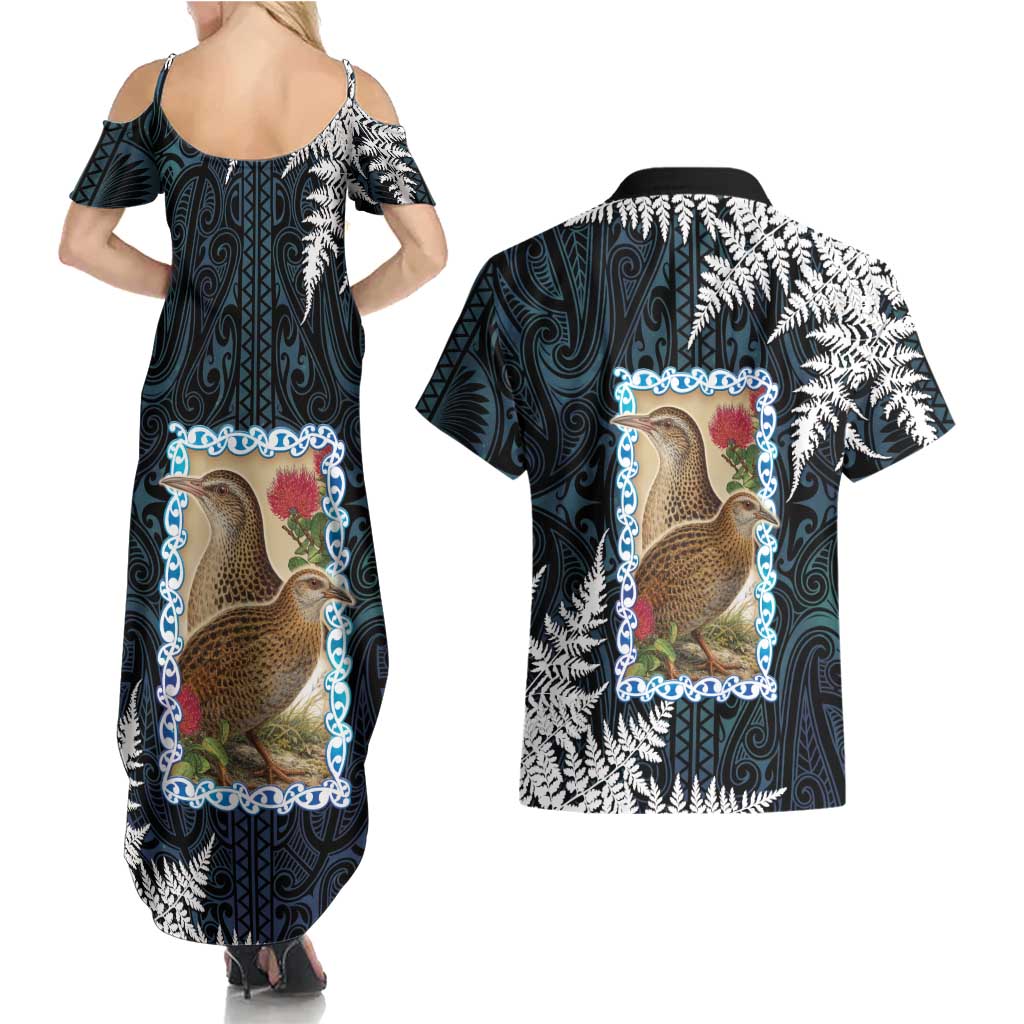 New Zealand Weka Couples Matching Summer Maxi Dress and Hawaiian Shirt Maori Hen Koru Pattern - Aussie Hoodie
