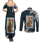 New Zealand Weka Couples Matching Summer Maxi Dress and Long Sleeve Button Shirt Maori Hen Koru Pattern - Aussie Hoodie