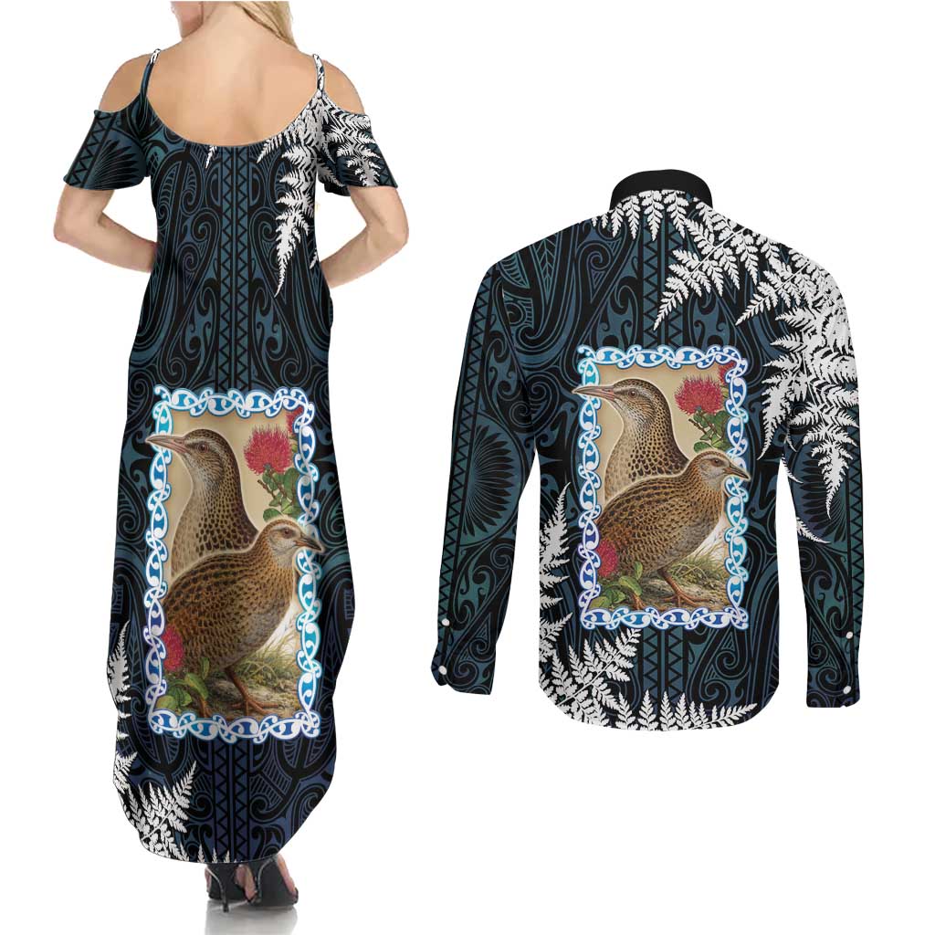 New Zealand Weka Couples Matching Summer Maxi Dress and Long Sleeve Button Shirt Maori Hen Koru Pattern - Aussie Hoodie