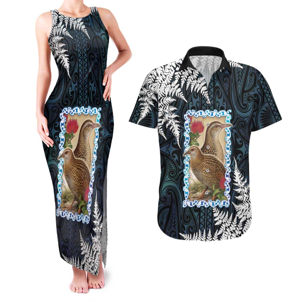 New Zealand Weka Couples Matching Tank Maxi Dress and Hawaiian Shirt Maori Hen Koru Pattern - Aussie Hoodie