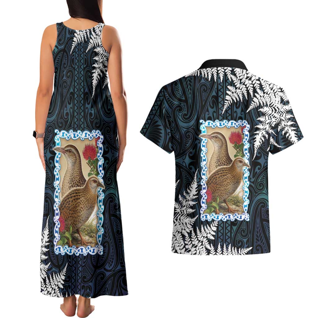 New Zealand Weka Couples Matching Tank Maxi Dress and Hawaiian Shirt Maori Hen Koru Pattern - Aussie Hoodie