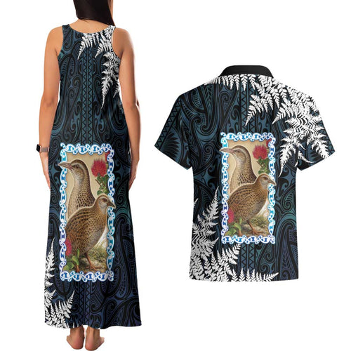 New Zealand Weka Couples Matching Tank Maxi Dress and Hawaiian Shirt Maori Hen Koru Pattern - Aussie Hoodie