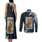 New Zealand Weka Couples Matching Tank Maxi Dress and Long Sleeve Button Shirt Maori Hen Koru Pattern - Aussie Hoodie