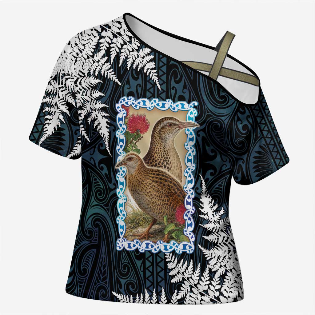 New Zealand Weka Cross Shoulder Shirt Maori Hen Koru Pattern - Aussie Hoodie