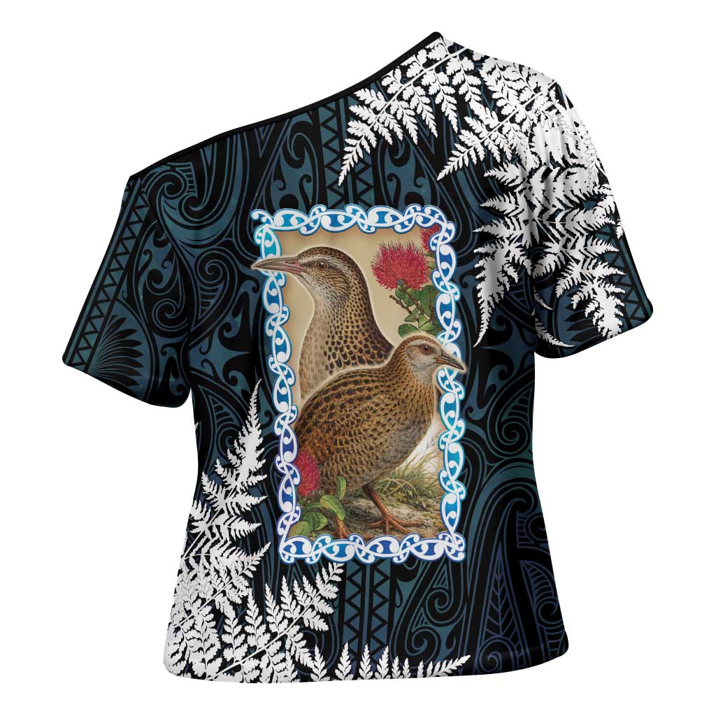 New Zealand Weka Cross Shoulder Shirt Maori Hen Koru Pattern - Aussie Hoodie