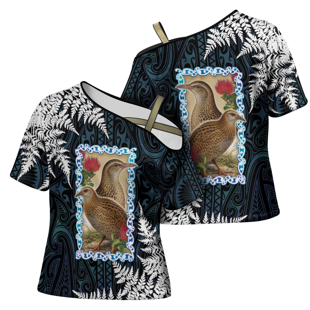 New Zealand Weka Cross Shoulder Shirt Maori Hen Koru Pattern - Aussie Hoodie