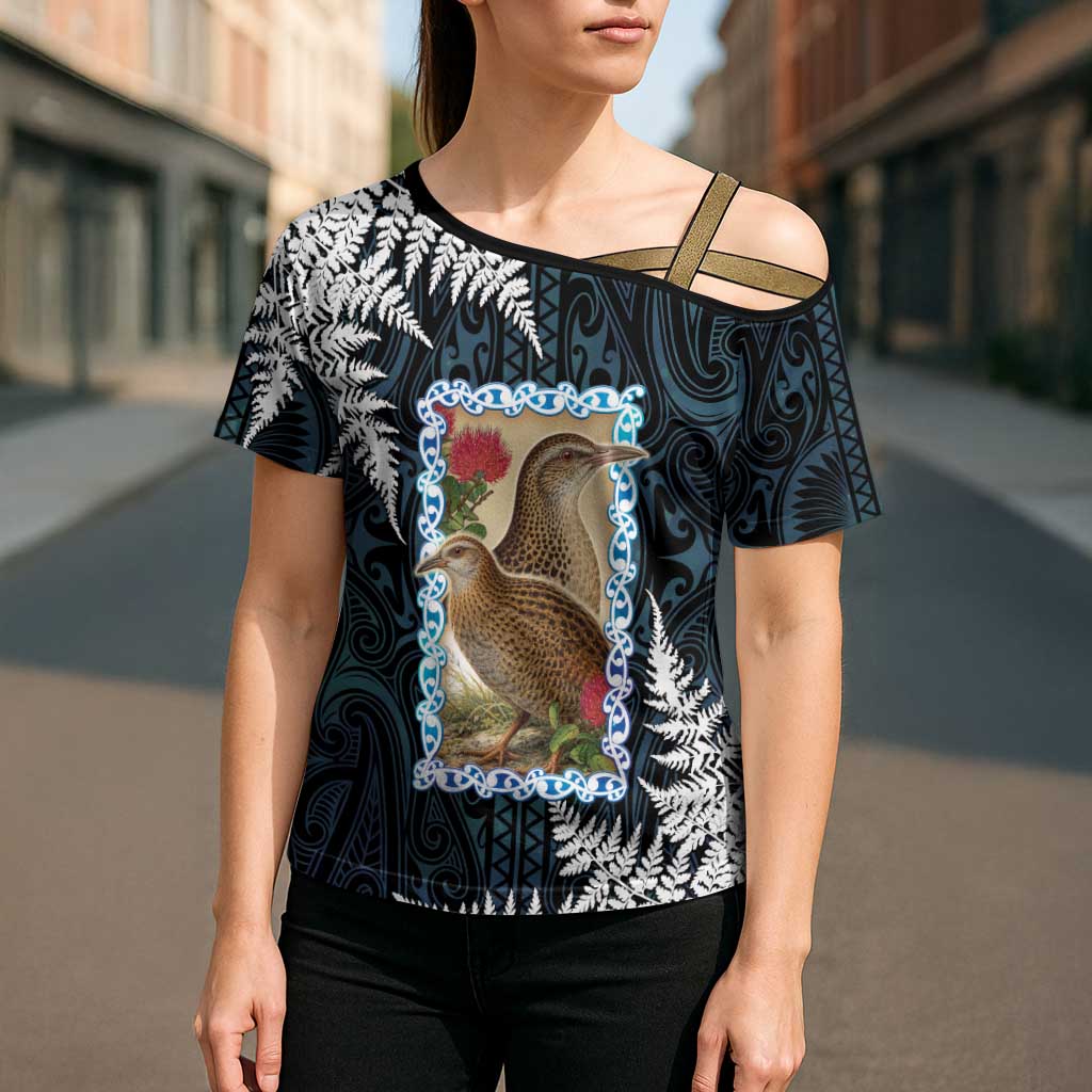 New Zealand Weka Cross Shoulder Shirt Maori Hen Koru Pattern - Aussie Hoodie