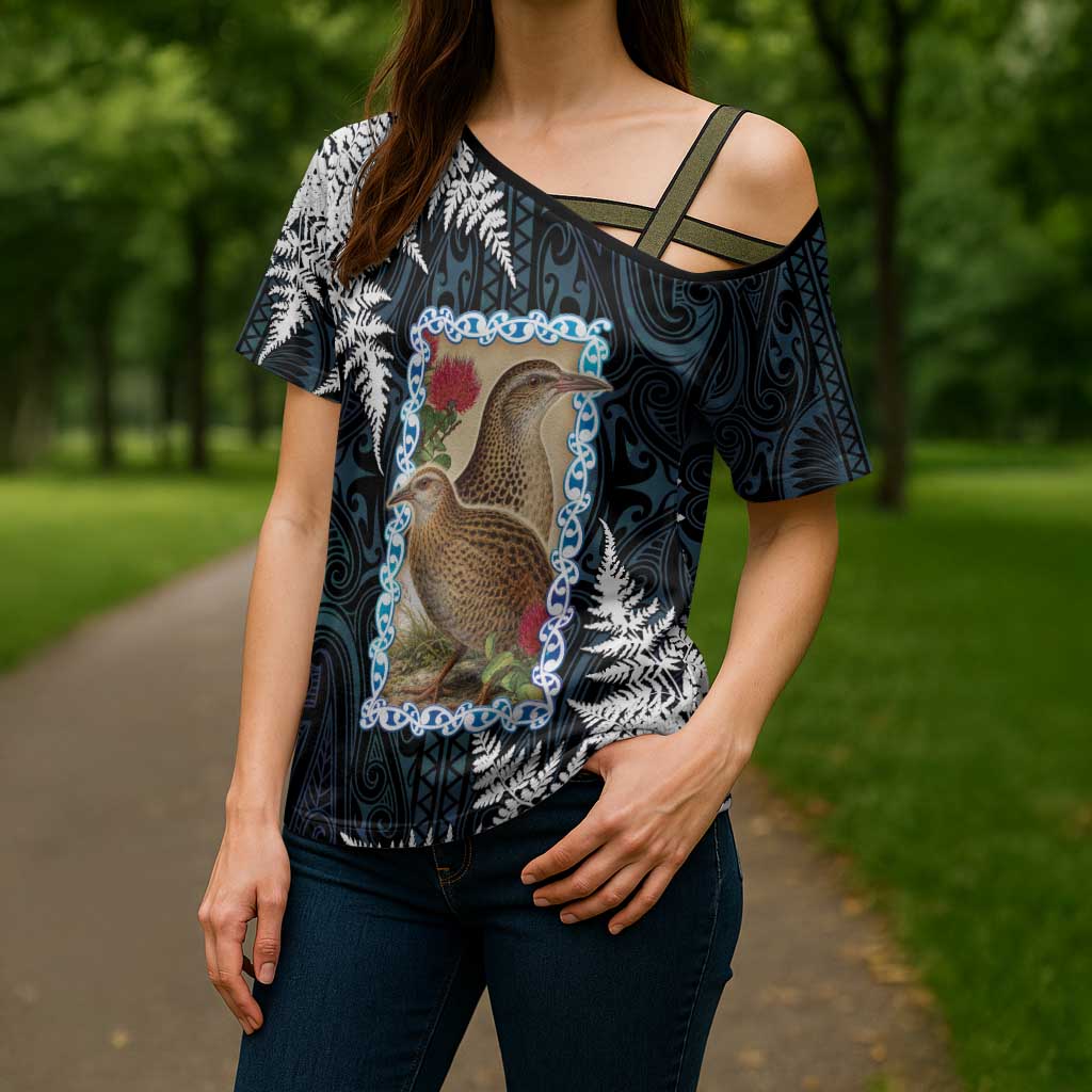 New Zealand Weka Cross Shoulder Shirt Maori Hen Koru Pattern - Aussie Hoodie